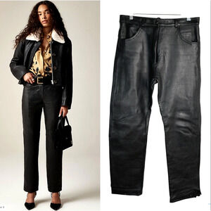 Vintage y2k Womans 8 High Waist Straight Leg Leather Pants Flat Front Crop Black